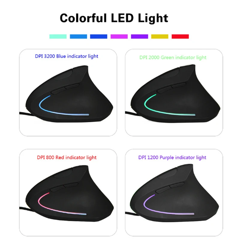 

5Th-Gen Wired Vertical Mouse Ergonomic LED Backlit Light 3200DPI Right-Hand USB Wired Mouse for Computer