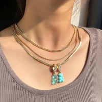 blue bear zircon pendant gold color metal clavicle chain necklace for women simple fashion multilayer choker necklace jewelry