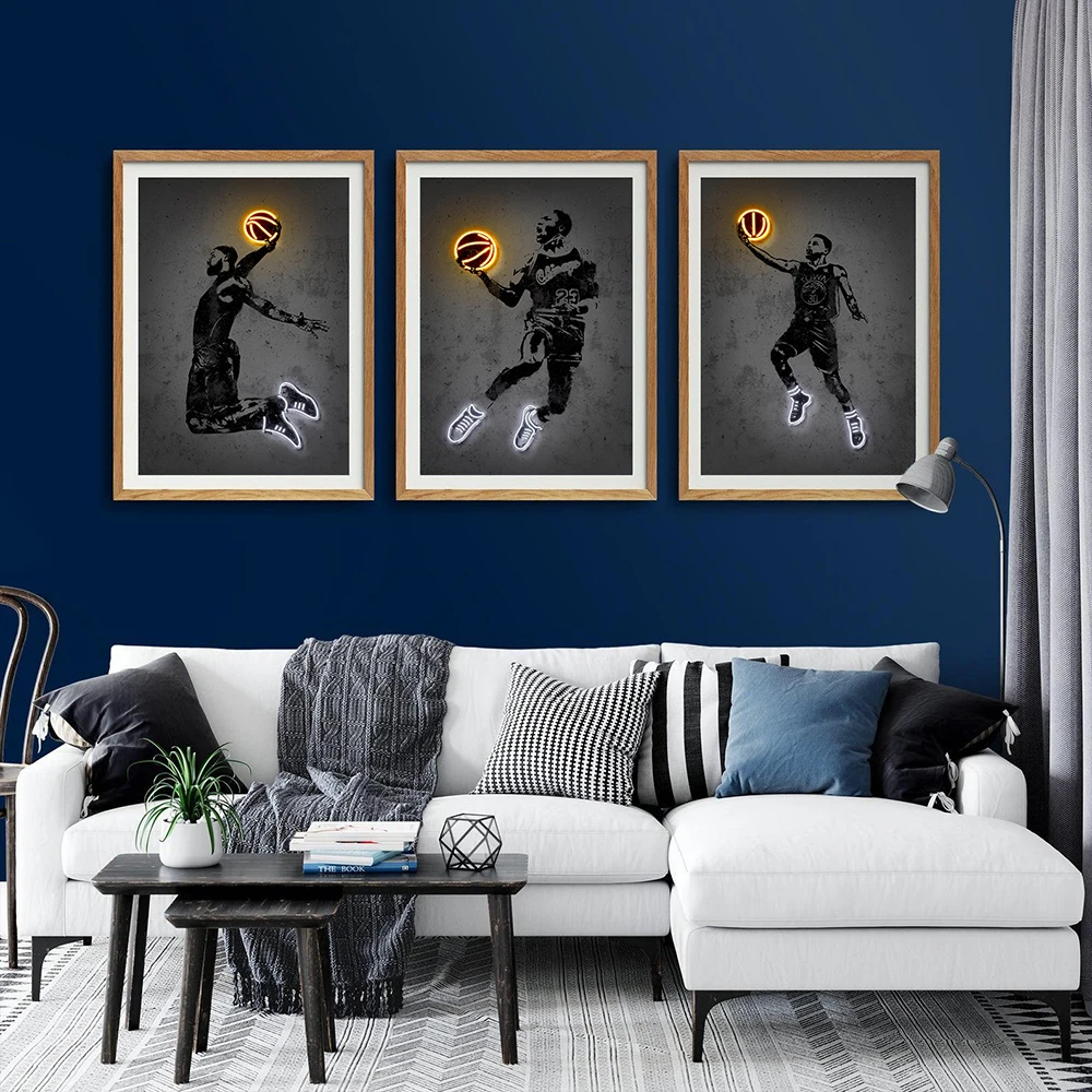 

Modern Canvas Painting Neon Wall Art Michael Jordan Poster Curry Basketball Pictures for Living Room Interior Bedroom Decor