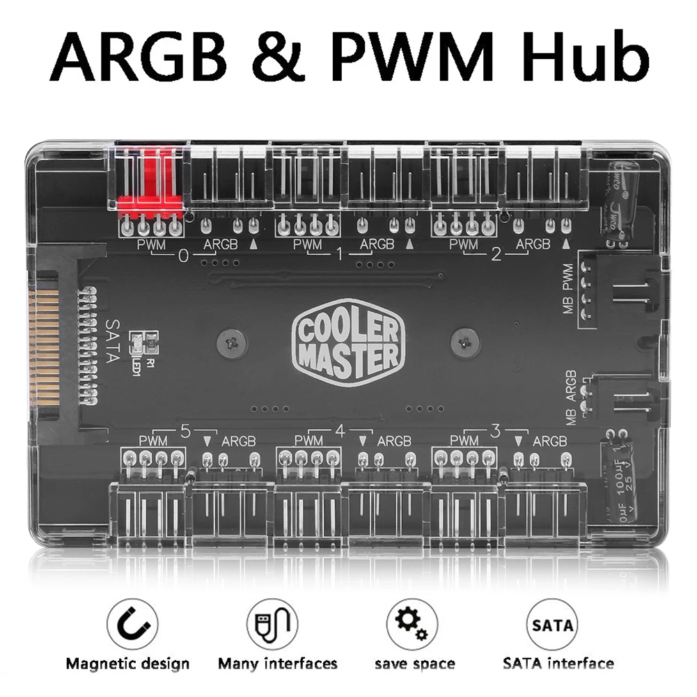 

1 to 6 Multi Way Splitter PWM ARGB Fan HUB 4Pin PWM 3Pin Addressable RGB Adapter for Desktop PC PWM ARGB Addressble Fan Power