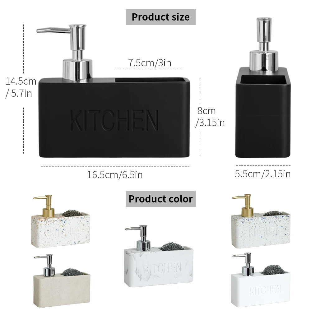 

Modern Kitchen Soap Dispenser Set Liquid hand soap dispenser pump bottle brushes Holds and Stores Sponges, Scrubbers and Brushes