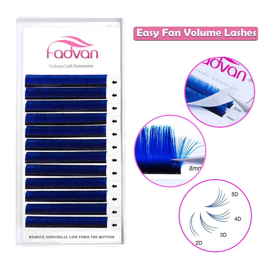 Синие легкие накладные ресницы для наращивания объема Цветные самоклеящиеся