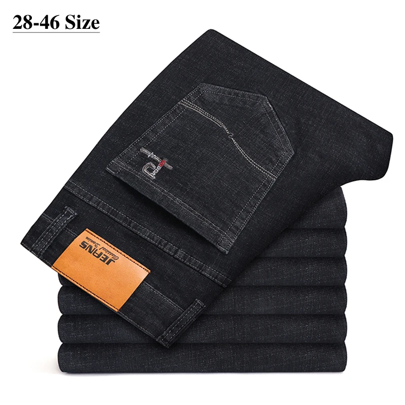 

42 44 46 Large Size Men's Business Casual Jeans Classic Black Slim Straight High Quality Cotton Stretch Jeans Men's Brand Pants