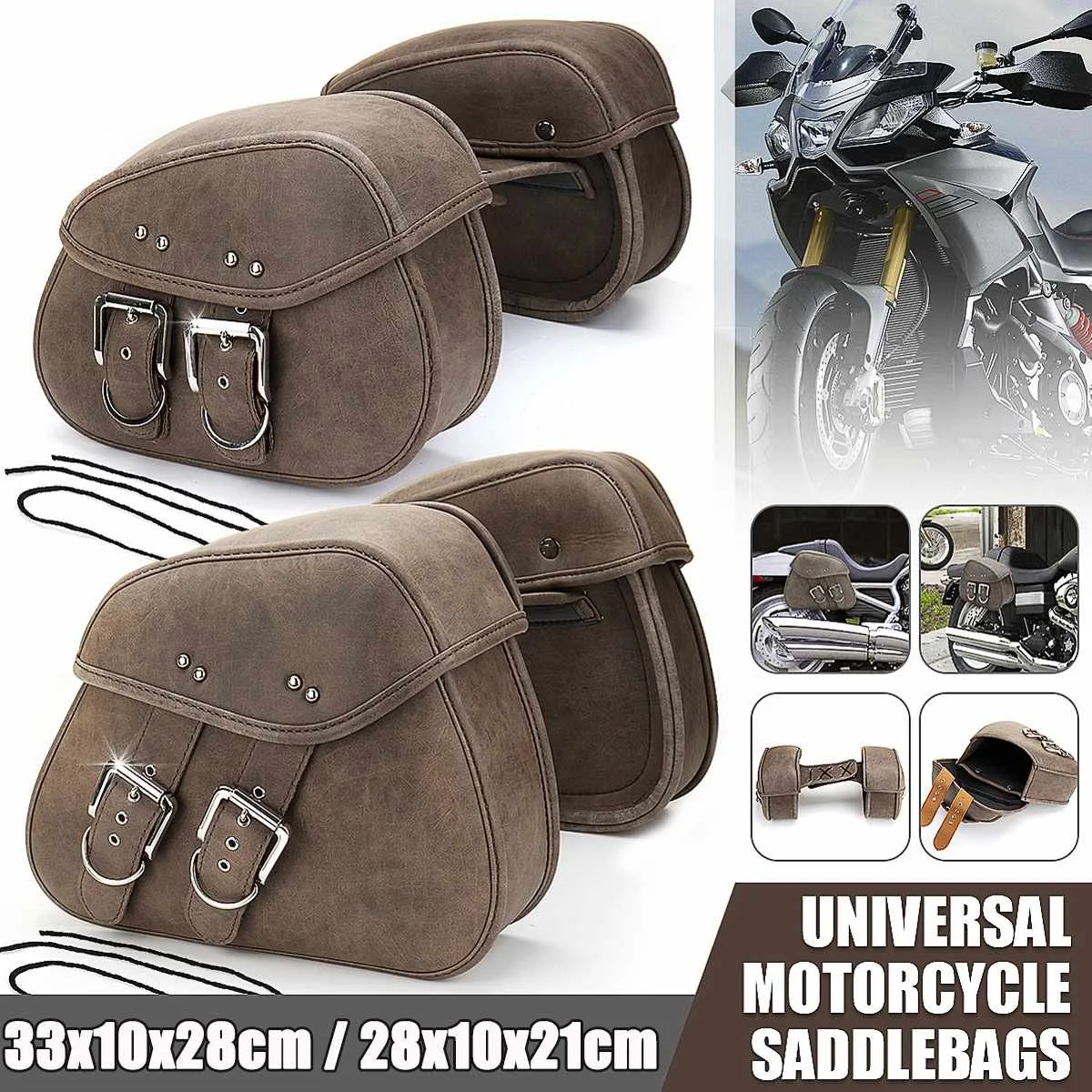 

Водонепроницаемые мотоциклетные сумки для седла, сумки для хранения багажа, Боковые Сумки из искусственной кожи, коричневые для Honda/Yamaha/Suzuki