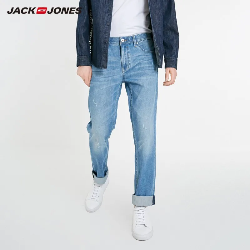 Мужские джинсы из хлопка стрейч с потертостями JackJones | 219132582 Мужская одежда