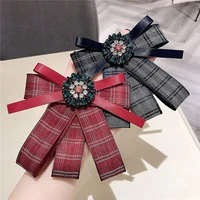 korean fabric bow tie brooch crystal shirt lapel pins and brooches collar needle fashion women jewelry luxury accessories