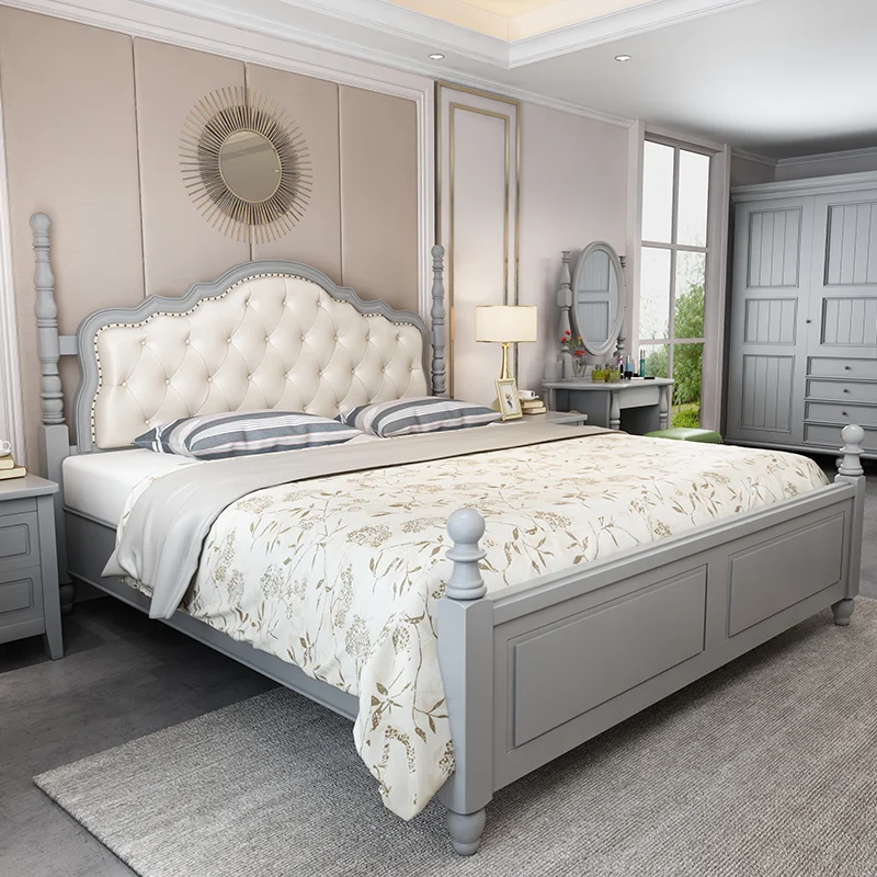 

Factory direct European import oak 1.8 m double oak solid wood bed high box bed wholesale