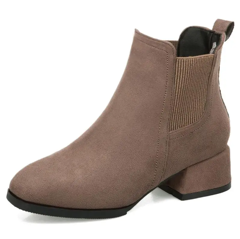 shoes beige women boots bota feminina ladies sapato 2019 British new black medium heel ankle zapatos de mujer | Обувь