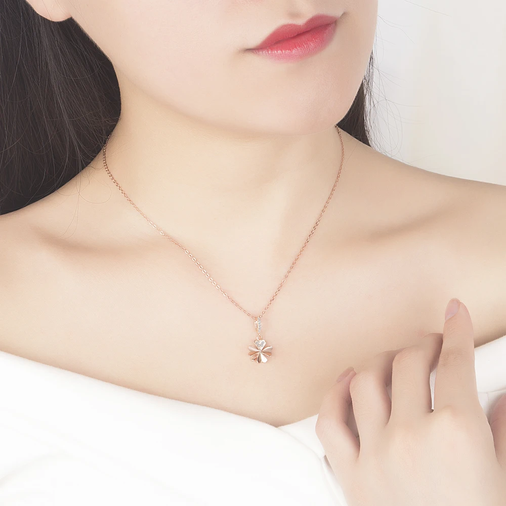 Цепочка женская из серебра 925 пробы с кулоном в виде цветка клевера|Ожерелья| |