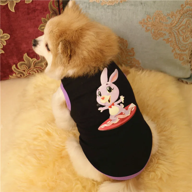 Breathable Cotton Dog Vest Black Cartoon Rabbit Puppy Clothe Spring and Summer Pet T Shirt for Small Teddy Hiromi | Дом и сад