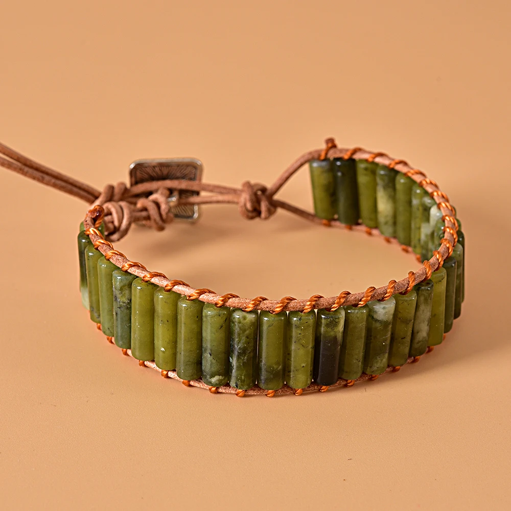 Asingleoo зеленая яшма каменные бусины браслеты богемный кожаный браслет Йога