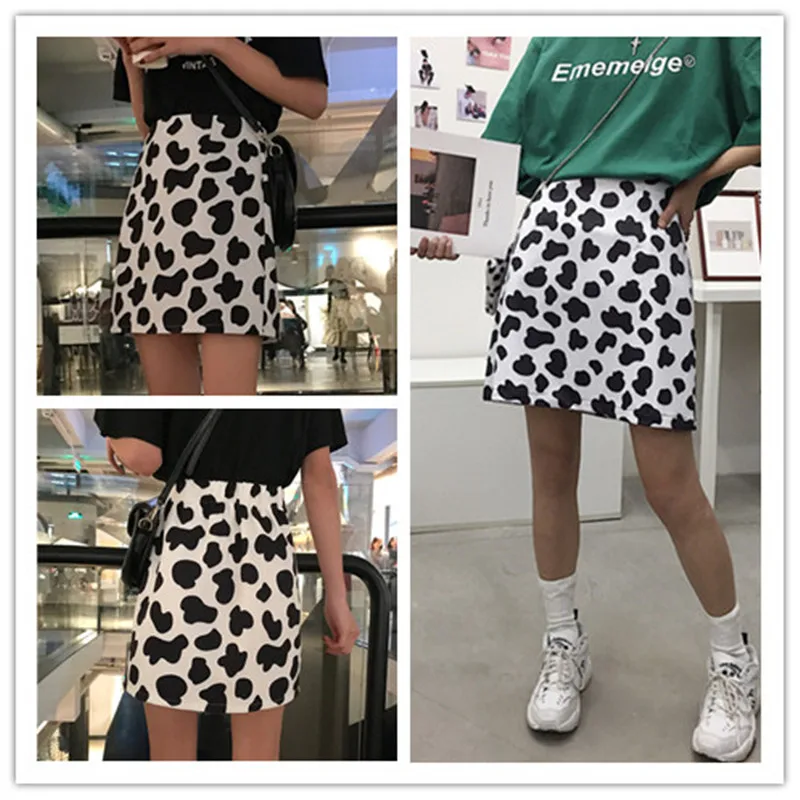 WERUERUYU-falda con estampado de vaca para mujer, falda con cintura elástica, estilo coreano Harajuku, nueva