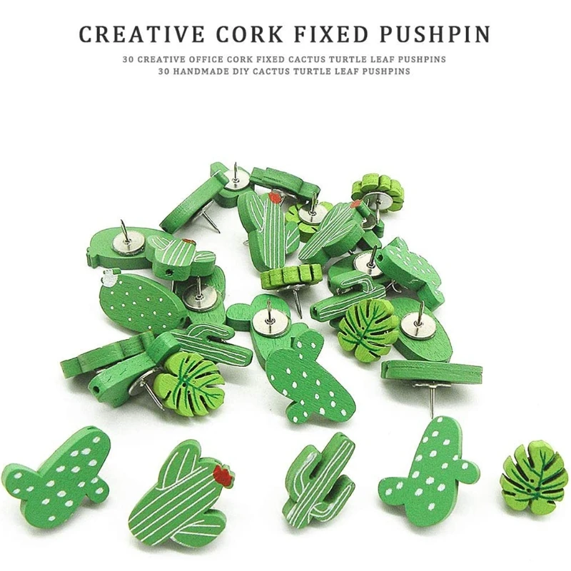 

30PCS Wooden Push Pins Cactus Palm Leaf Thumb Tack Decorative Cute Pushpins for Photos Wall, Maps, Bulletin Board or Co