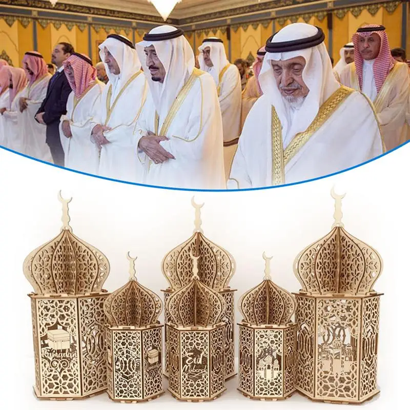 

Eid Mubarak Night Light LED Wood DIY Crafts Muslim Ramadan Decor Home Party Supplies Hanging Ornament Palace Lantern Lamp Gifts