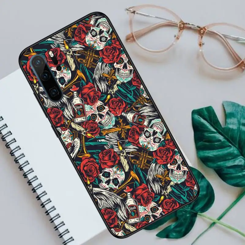 

Skeleton flower pattern horror Phone Case For Huawei honor Mate P 10 20 30 40 Pro 10i 9 10 20 8 x Lite funda coque