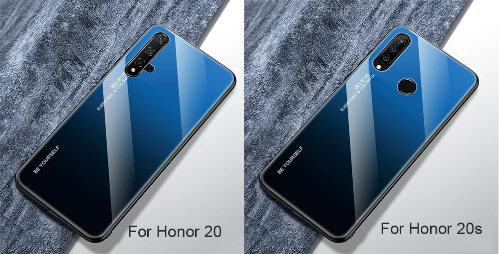 Жесткий чехол для huawei Honor 20 S чехол Роскошный градиентный закаленное стекло задняя крышка мягкая силиконовая рамка Бампер для Honor 20 20 S Чехол