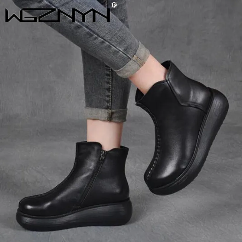 

NEW Autumn and Winter New Genuine PU Leather Retro Women's Short Boots Increased Thick-soled Martin Boots Women's Non-slip Boots