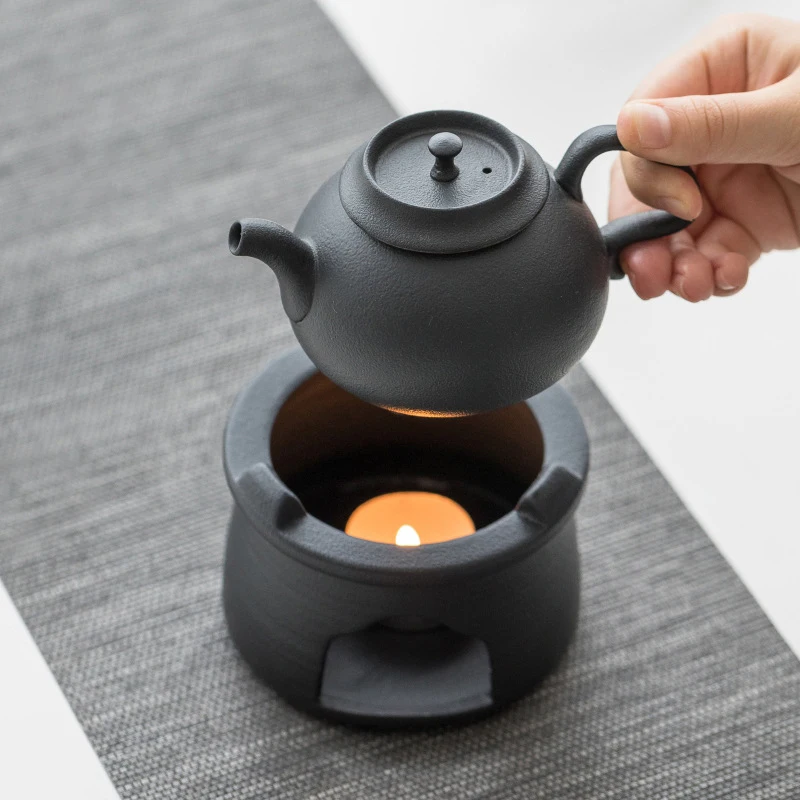 Estufa de t&eacute; de estilo japon&eacute;s con preservaci&oacute;n del calor, calentador de vela negra, tetera de cer&aacute;mica de Ceremonia de t&eacute; de Kung Fu-2
