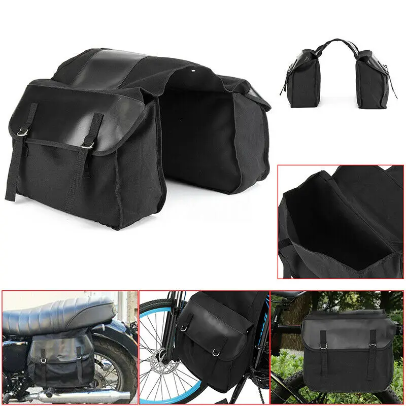 Motorbike Touring Saddle Bag Motorcycle Black Canvas Waterproof Panniers Box CSV |