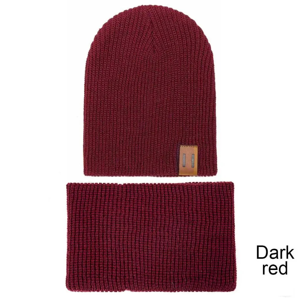 Dark red REAKIDS Родитель Ребенок зимняя шапка шарф Набор шапочки детская шапка и снуд теплая шапка для младенца шарф дети шапки шарфы вязаные шапки снуд - Цвет: Dark red