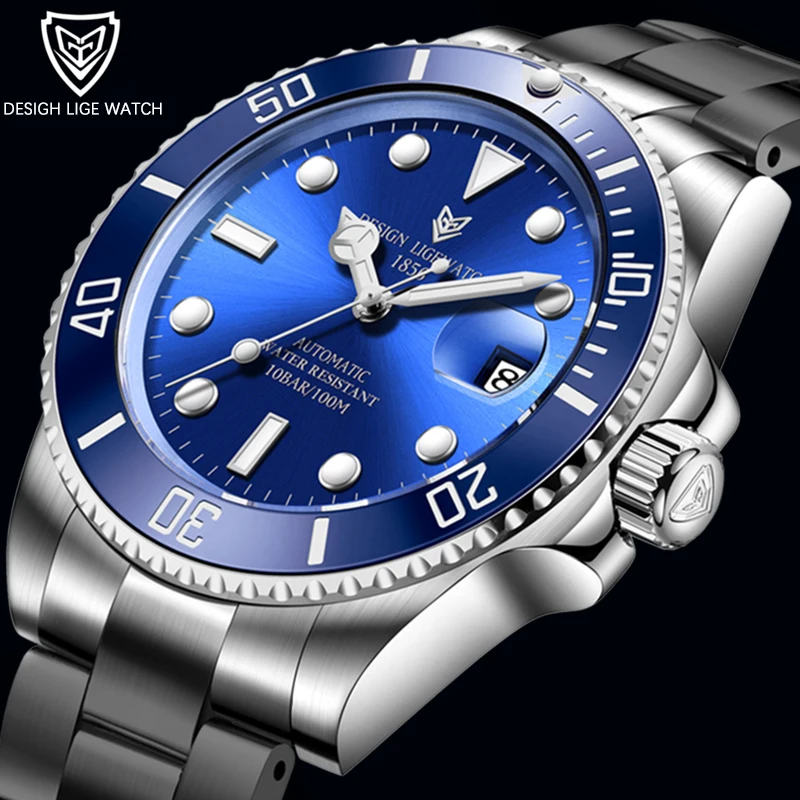 Часы наручные LIGE Мужские механические модные деловые водонепроницаемые