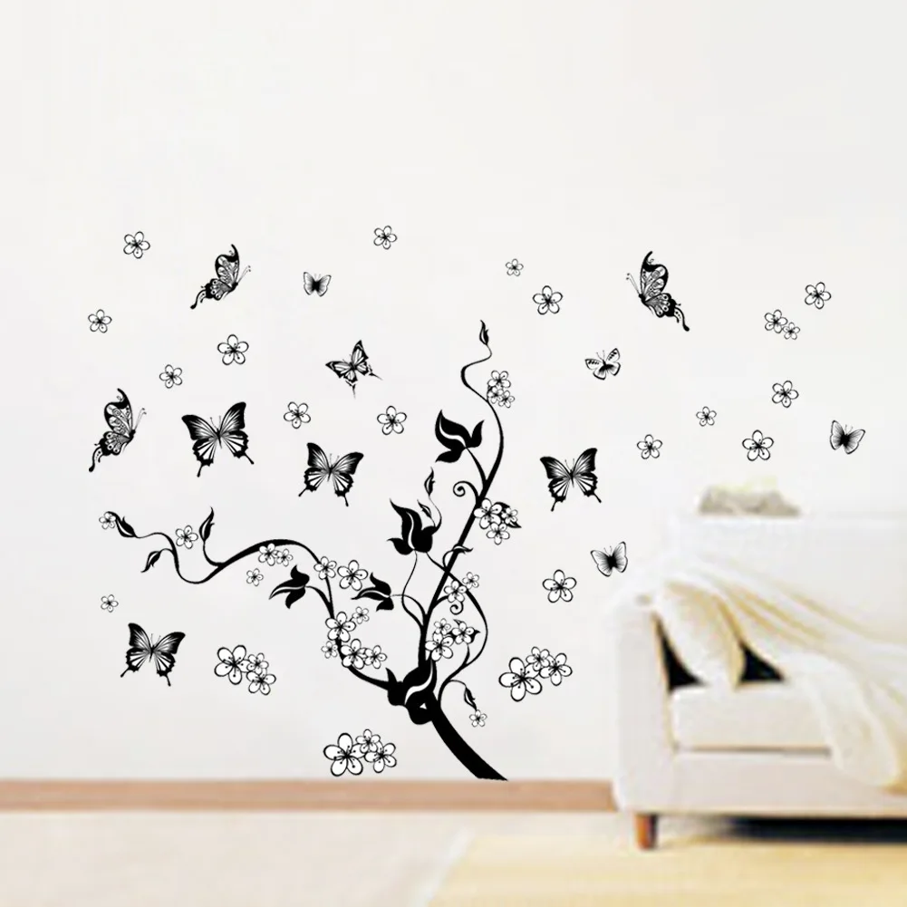 

Large Black Butterfly Tree Flower Vine Art Wall Decal Stickers Home Decor DIY