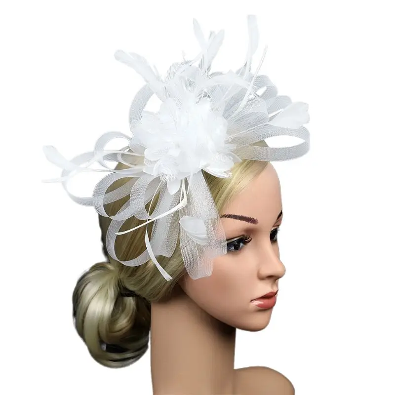 2019 женская шляпа Вуалетка из перьев и сетчатой ленты контрастного цвета с