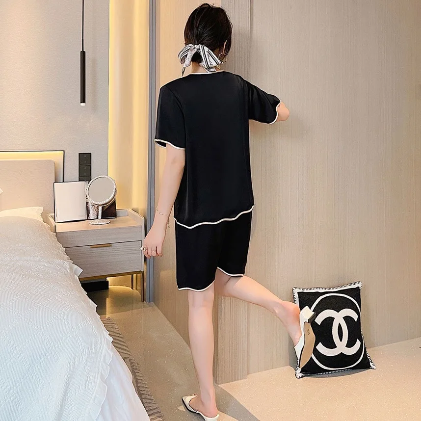 2021 Summer Ice Silk Pajamas Women's Short Sleeves Short Nightwear Wave Fashion Cardigan Pure White Ruffle Home Wear Sleepwear