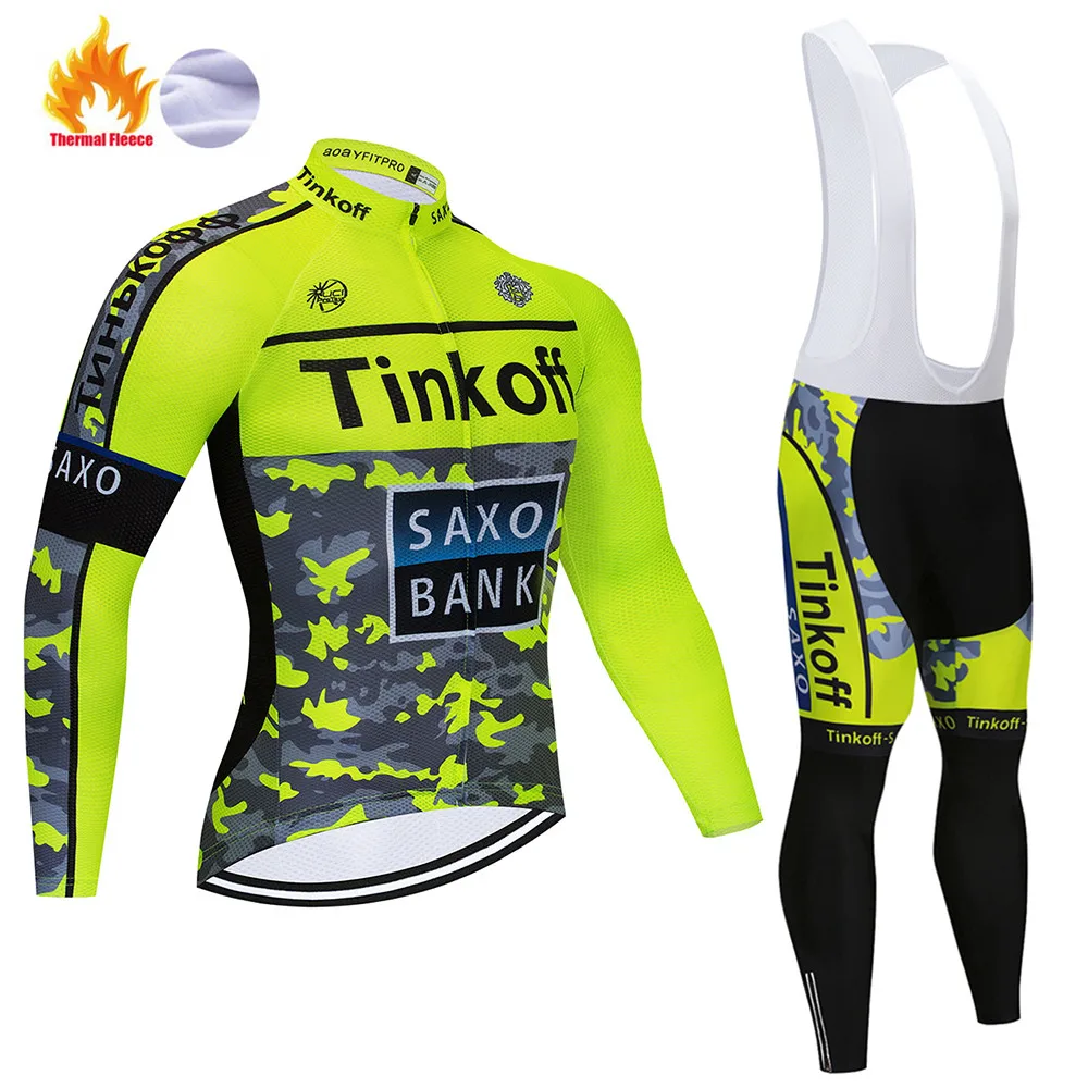 Maillot Ropa Ciclismo Invierno Tinkoff зимний комплект велосипедной одежды из флиса с длинными рукавами, велосипедная одежда