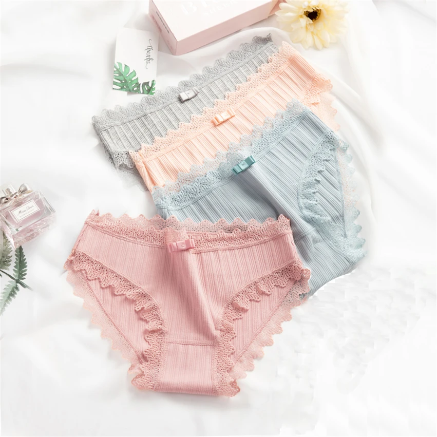 Женские нитки хлопковые трусы Японские туфли на шнуровке с бантом кружевное