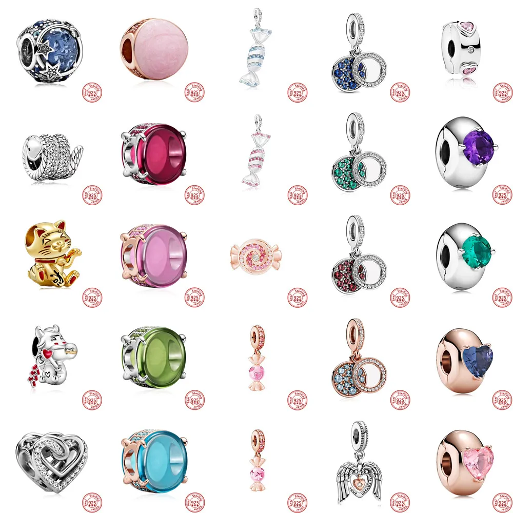 

HOT 2021 New 925 Sterling Silver Beads Valentine's Day Charms Candy Sweet Clip Charms Fit Original Pandora Bracelet DIY Jewelry