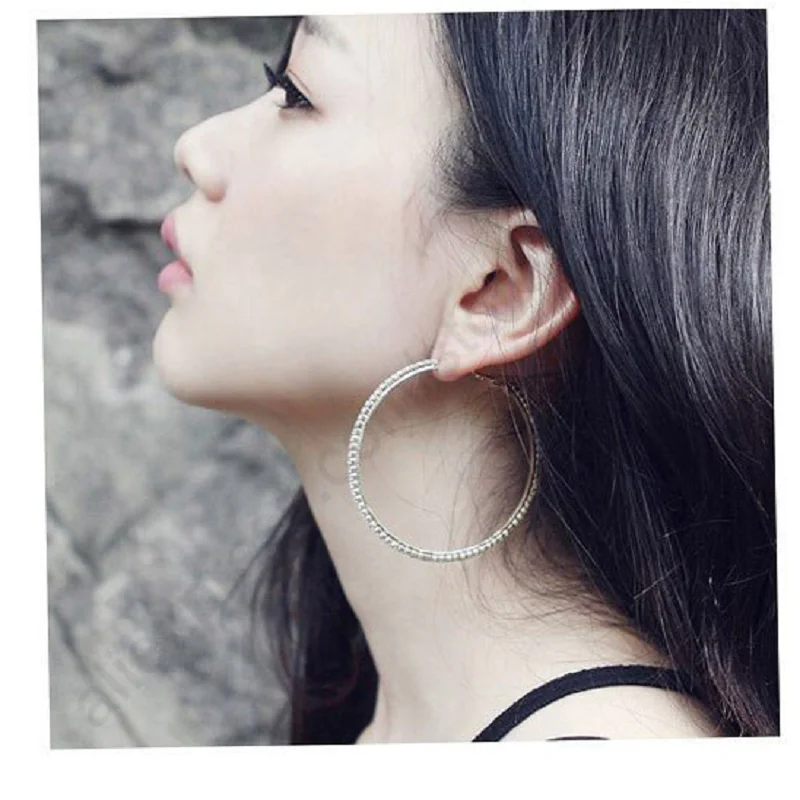 

30-90MM Austrian Crystal 925 Sterling Silver Hoop Circle Earrings For Women Wedding Engagement Valentine Gift Fashion Jewelry
