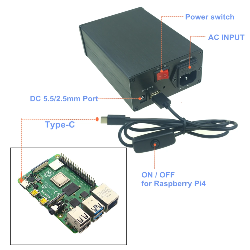 Fonte de Alimentação Regulado para Raspberry 5.1v a com Adaptador Linear Hifi pi 4 Modelo b 25w dc Psu