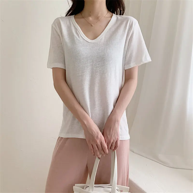 HziriP со сплошным коротким рукавом футболки универсальные шик свободный свитер 2021