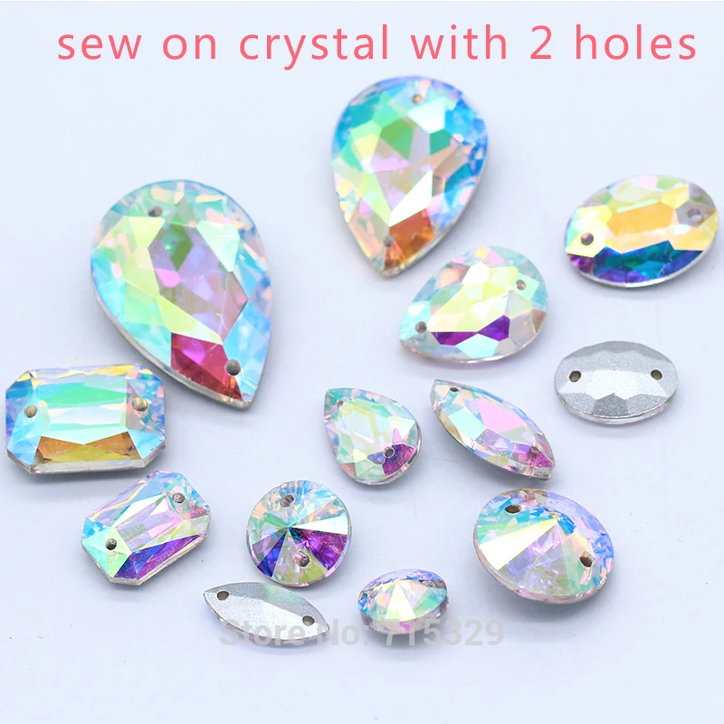 Varis shape Faceted Glass czech crystal AB pointed silver foiled back sew on diamante rhinestones 2Holes stone jewels for gament | Украшения