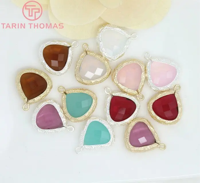

4PCS 15.7x19x6MM 24K Champagne Gold Color or Silver Color Brass with Heart Colourful Glass Beads Charms Pendants Accessories
