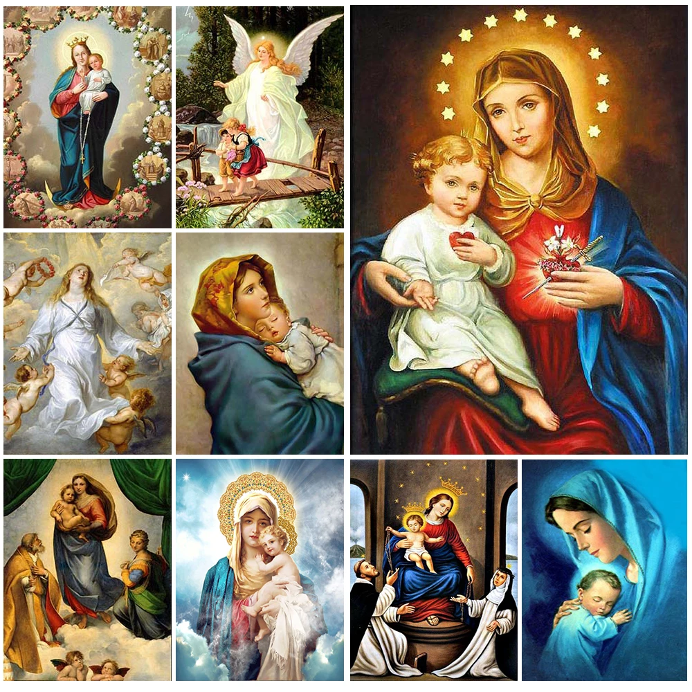 

Christianity Virgin Maria with Baby Religion Nordic Poster Wall Art Canvas Painting Wall Pictures For Living Room Decor Unframed