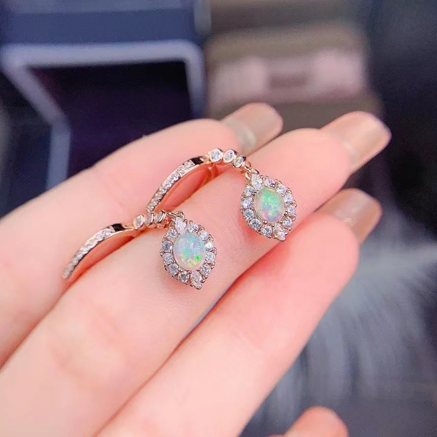 

Женские серьги с натуральным опалом MeiBaPJ, серебро 925 пробы, с английской застежкой