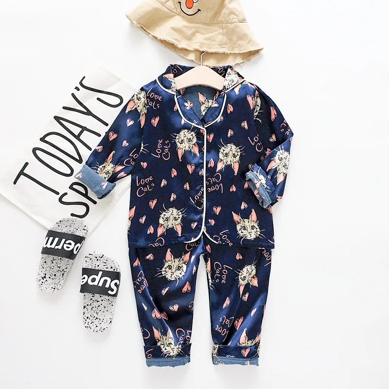 Fashion boutique little bear kids summer fall pajamas ice silk baby girl boys set