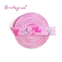 bristlegrass 2 5 10 yard 58 15mm pink camouflage rose flower print foe foldover elastic spandex satin band hair tie diy sewing