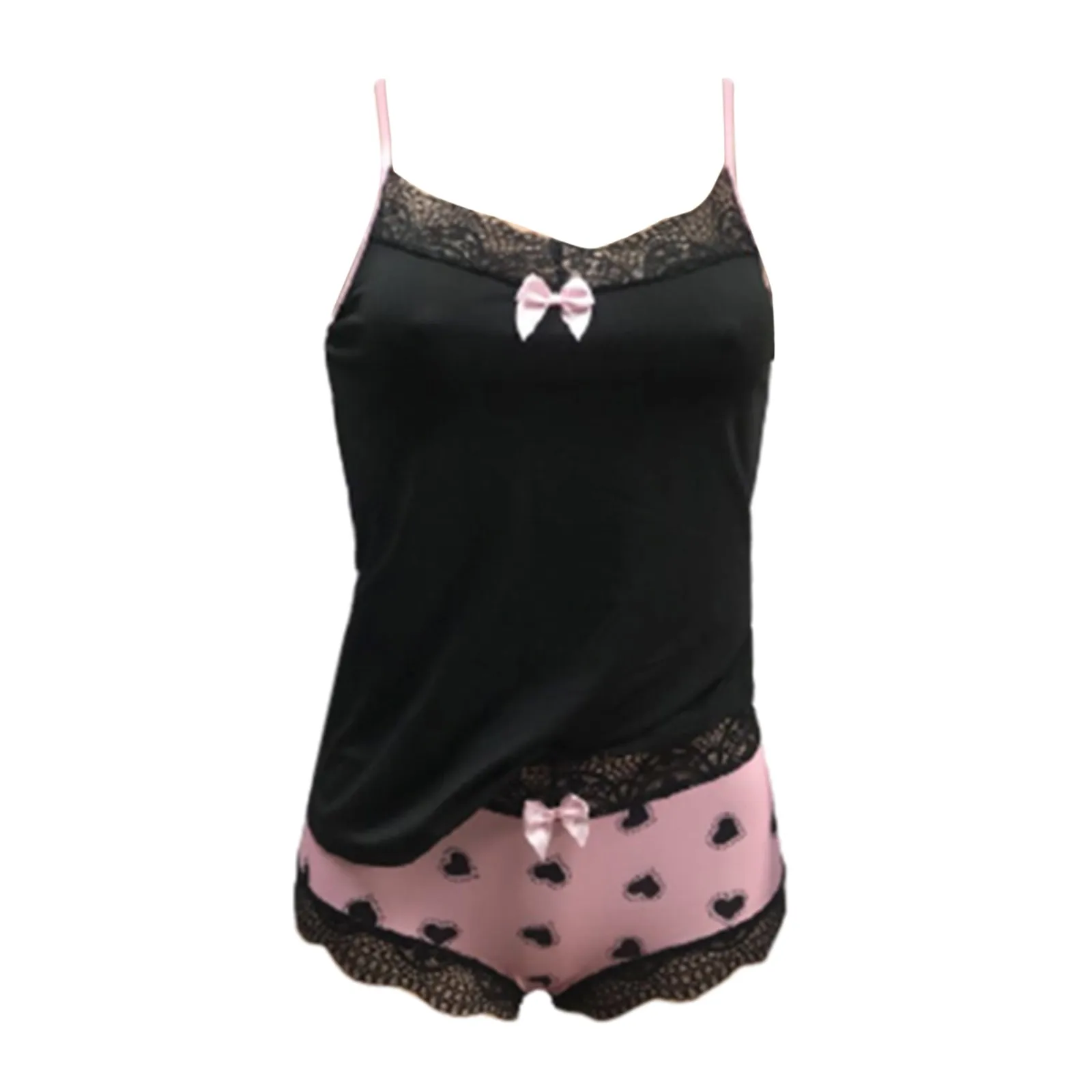 

Spaghetti Strap Lace Pajama Set Sleeveless Trim Bowknot Pyjamas Sleep Shorts Set Lace Pijama Suit Sleepwear Women Sexy Nighties