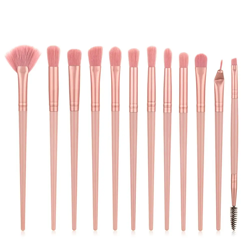 

New 12Pcs Professional Eye Makeup Brush Set Small Fan-shaped Wood Handle Eyebrow Eyeliner Brush Blending Brush Women Beauty