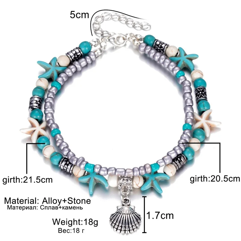 

Vintage Shell Beads Starfish Turtle Anklets For Women Handmade Beaded Ankle Bracelet Foot Jewelry bracelet cheville femme