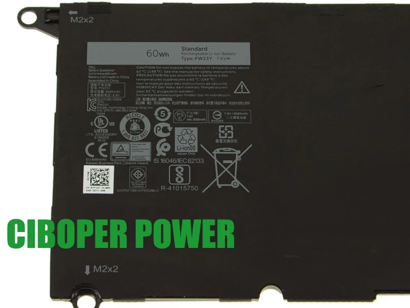 Фото CP Новый аккумулятор для ноутбука RNP72 TP1GT PW23Y 7,6 В/60 Втч для серии XPS 13, 9360, 13-9360 P54G P54G002 ноутбука №1