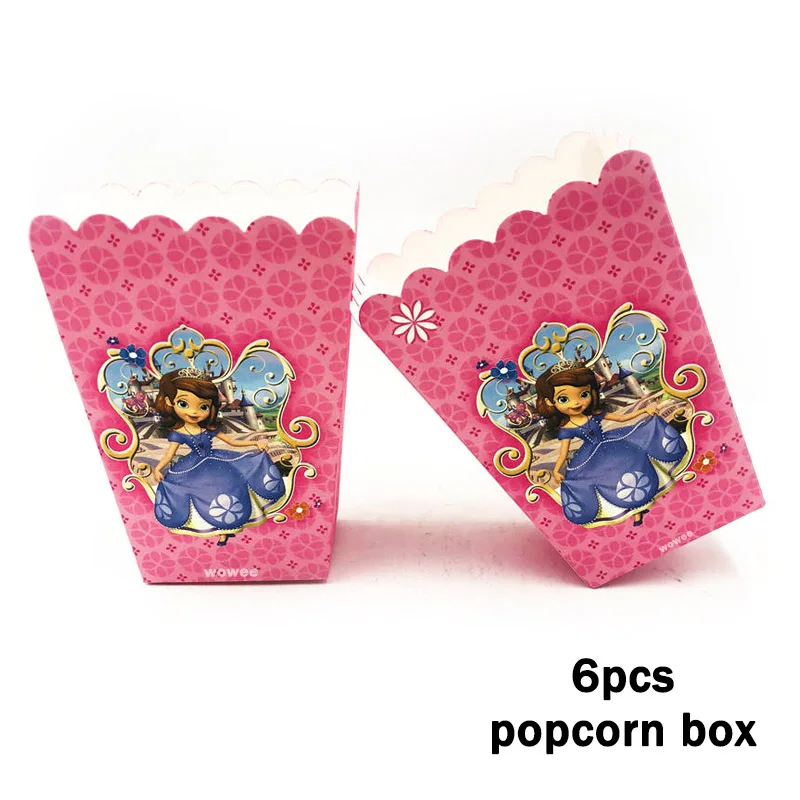 София Принцесса София Дети День рождения украшения набор вечерние принадлежности баннер на тарелке, чашке, шляпе соломенная сумка вилка салфетка - Цвет: 6pc Popcorn Box