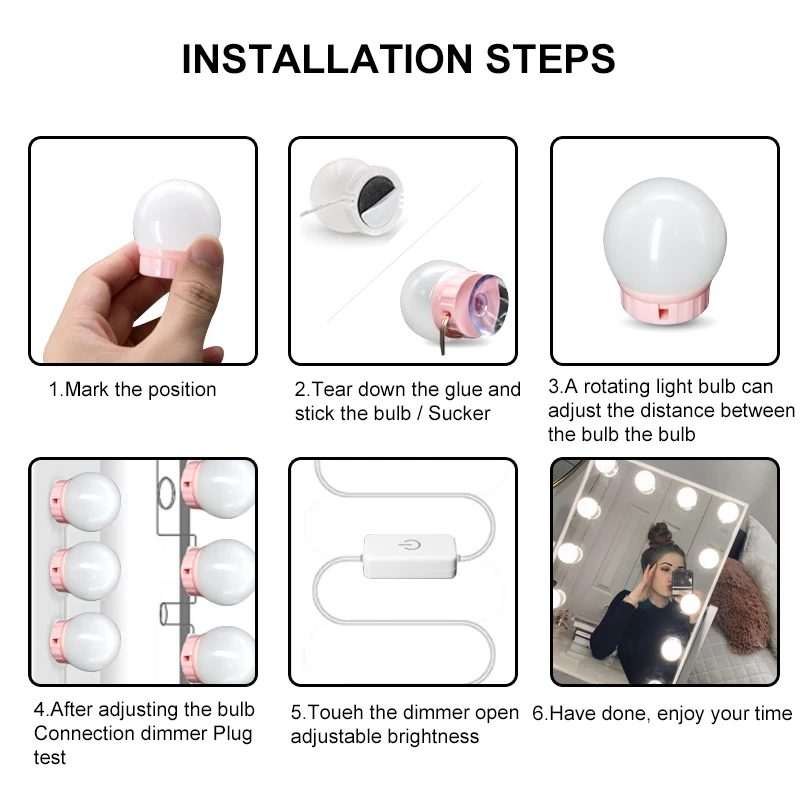 

LED Professional Makeup Mirror Light Full Backlit Mirror USB Dimmle Table Mirror with Light 3 Colors Hollywood Vanity Lights