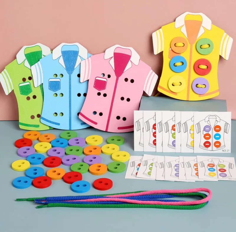 Головоломка с пуговицами настольная игра Монтессори Деревянные Игрушки для
