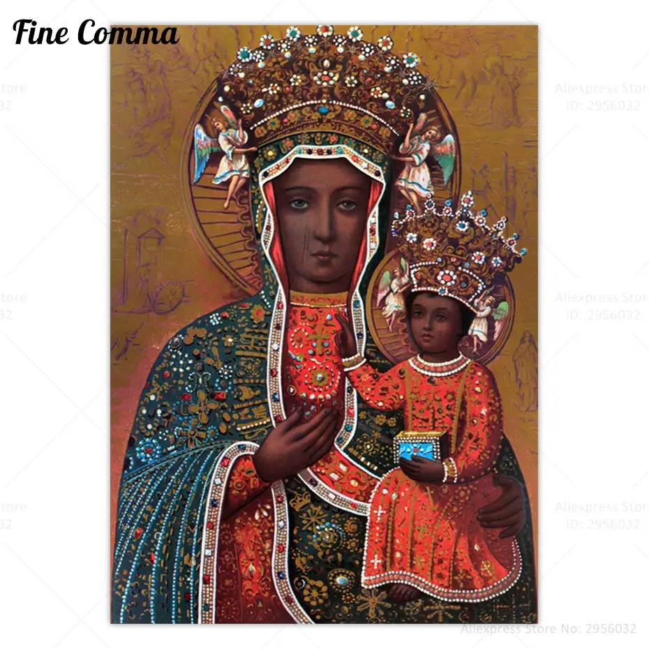 Винтажный постер черная Мадонна Our Lady of Czestochowa Дева Мэри чёрная стена Иисуса