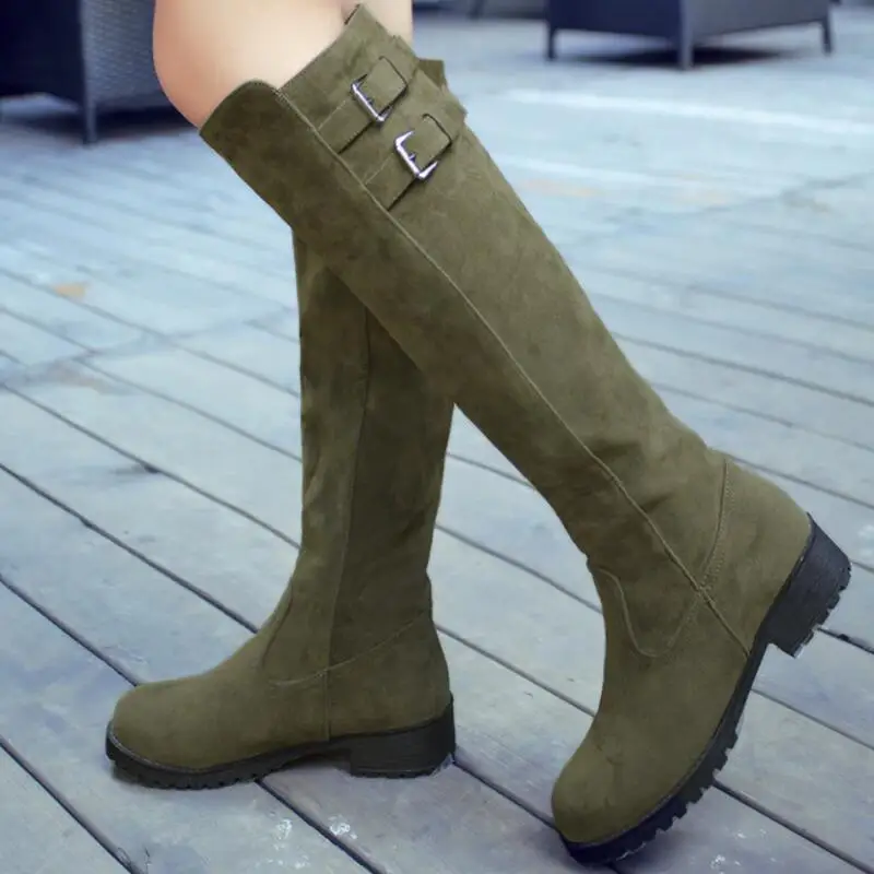 Женские сапоги из замшевой кожи до колена Высокие женская обувь бедра Модные