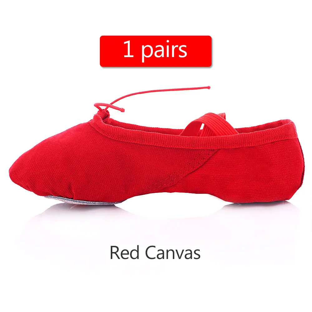 1pair Red Canvas ; балетки для девочек; женские парусиновые шлепанцы для йоги и спортзала; Танцевальная обувь для сальсы; женские балетки на плоской подошве; цвет красный, черный; размеры 24-45 - Цвет: 1pair Red Canvas